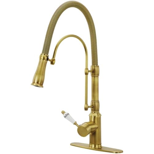 Vintage Kitchen Faucet with Pull Down Sprayer, Brass Kitchen Sink Faucet, Gold Single Handle Kitchen Faucet, Farmhouse Faucet with 360° Rotating Function