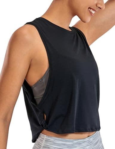 CRZ YOGA Pima Cotton Cropped Tank Tops for Women - Sleeveless Sports Shirts Athletic Yoga Running Gym Workout Crop Tops Black Medium