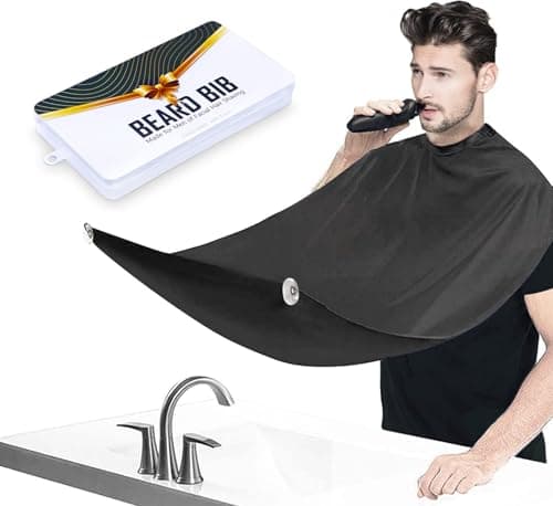Beard Bib Apron, Beard Hair Catcher for Men Shaving & Trimming Non-Stick Waterproof Grooming Cloth with 3 Suction Cups & A Box Valentines Gifts for Men Him Boyfriend