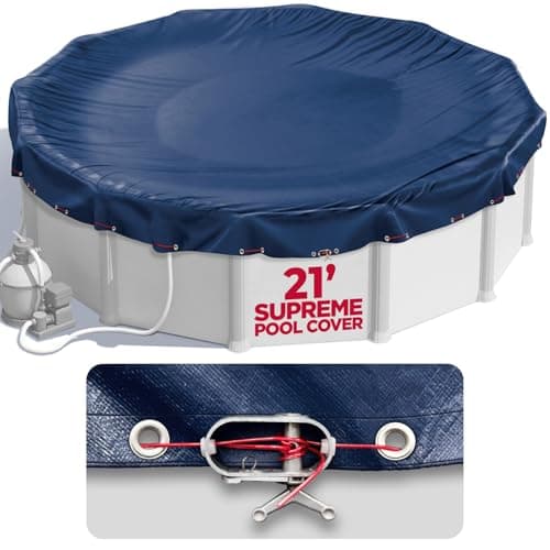 21 ft Round Pool Cover for Above Ground Pools, Above Ground Pool Cover, Swimming Pool Cover, Winter Pool Cover, Keeps Out Debris, Cold and UV Resistant, Supreme Mesh, Navy Blue