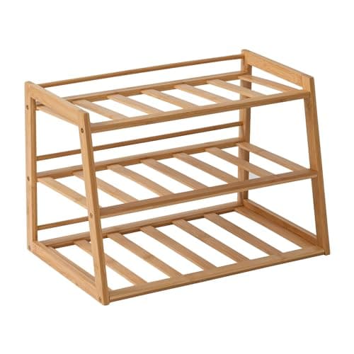 Honey-Can-Do 3-Tier Bamboo Water Bottle Organizer Rack - Stackable, Natural Wood Storage for Cabinet & Pantry