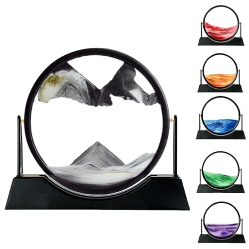 FHFTHYH Moving Sand Art Picture Liquid Motion, 3D Quicksand Décor, Deep Sea Sandscapes with Display Flowing Sand Frame for Relaxing, Desktop Office Home Decoration (Black)