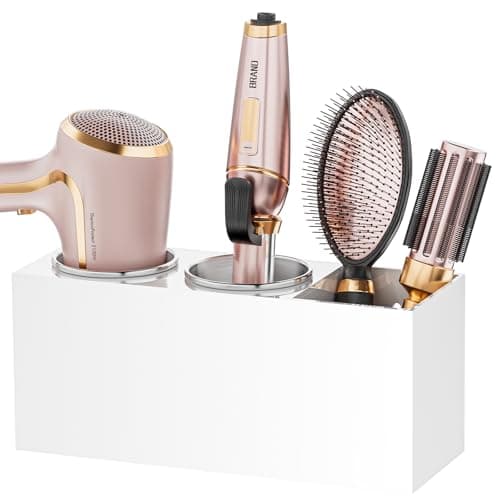 YUNEASELF Hair Tool Organizer Acrylic: Hair Dryer Holder Wall Mount - Blow Dryer Holder Cabinet Door - Bathroom Countertop Organizer for Curling iron Hot Styling Tools Flat Iron - White
