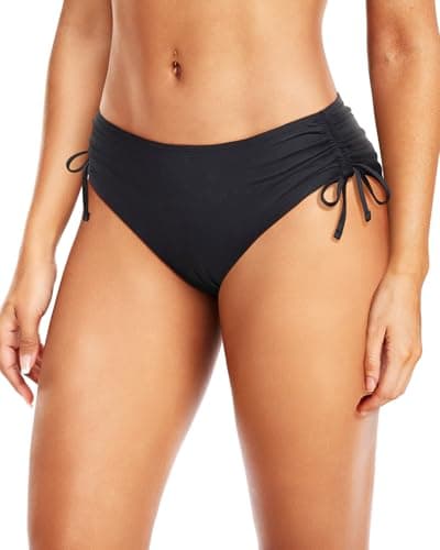 Daci Black Women Mid Waist Bikini Bottoms - Full Coverage Swim Bathing Suit Bottom Side Tied Swimsuit Bottoms M