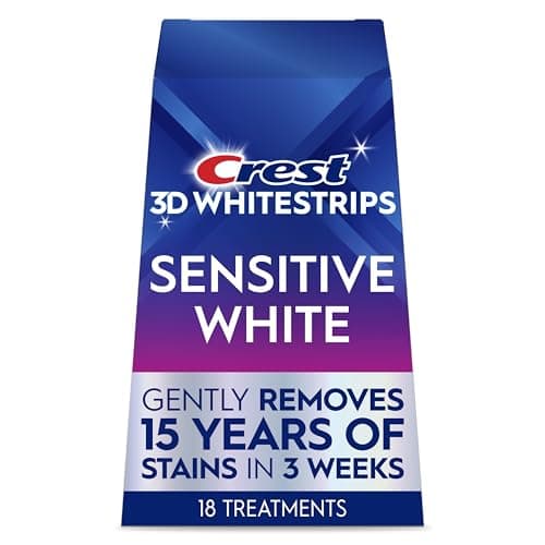 Crest 3D Whitestrips Sensitive At-Home Teeth Whitening Kit, 18 Treatments, Gently Removes 15 Years of Stains, Crest Whitestrips, Teeth Whitening Kit