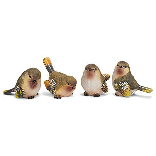 RAZ Imports Striped Wing Bird 2.5 x 2.25 inch Resin Decorative Tabletop Figurine Set of 4, Sage Green