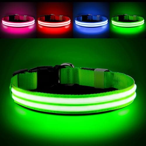 Pceotllar Lighted Dog Collar - Rechargeable, Water-Resistant LED Flashing, Glow in the Dark for Large, Small, Medium Dogs
