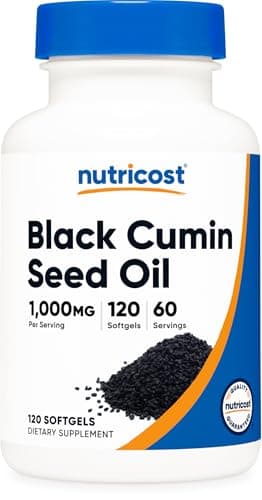 Nutricost Black Seed Oil (Cumin) - Cold Pressed, Source of Omega 3 6 9-120 Softgels, 1000mg Per Serving, 60 Servings - Non-GMO and Gluten Free