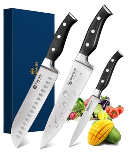 Brewin Professional Kitchen Knives, 3PC Chef Knife Set Sharp Knives for Kitchen High Carbon Stainless Steel, Japanese Cooking Knife with Gift Box