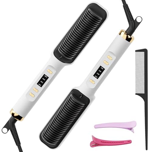 Hair Straightener Brush, Hair Straightening Iron with Built-in Comb, 4 Temp Settings & LED Display & Anti-Scald & Auto-Off Safety, Perfect for Fine, Soft Hair, Top Choice for Valentine's Day Gifts