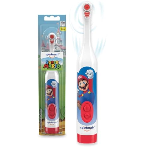 Spinbrush Super Mario Kid’s Electric Battery Toothbrush, Soft, 1 ct, Character May Vary