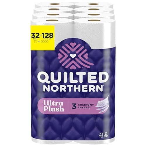 Quilted Northern Ultra Plush Toilet Paper, 32 Mega Rolls = 128 Regular Rolls, 3X Thicker*, 3 Ply Soft Toilet Tissue