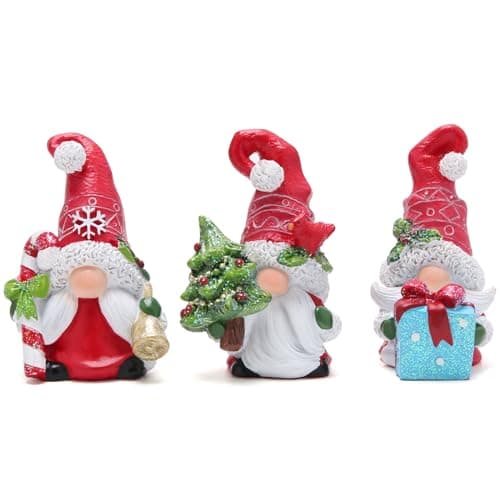 Hodao Christmas Gnomes Decorations - Handmade Elf Scandinavian Tomte Figurines for Xmas Decor, 3pcs, Red