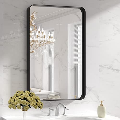 LOAAO Black Metal Framed Bathroom Mirror for Wall, 24X36 Inch Rounded Rectangle Mirror, Matte Black Bathroom Vanity Mirror Farmhouse, Anti-Rust, Tempered Glass, Hangs Horizontally or Vertically