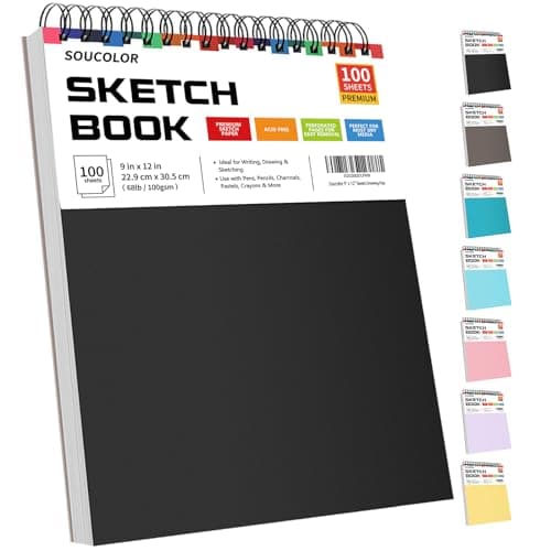 Soucolor 9" x 12" Sketch Book, 1-Pack 100 Sheets Spiral Bound Art Sketchbook, (68lb/100gsm) Acid Free Artist Drawing Book Paper Painting Sketching Pad for Kids Students Adults Beginners