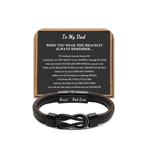 JoycuFF Dad Gifts, Christmas Birthday Gifts for Dad from Daughter Who Wants Nothing, Valentines Fathers Day Leather Stainless Steel Knot Bracelets for Father