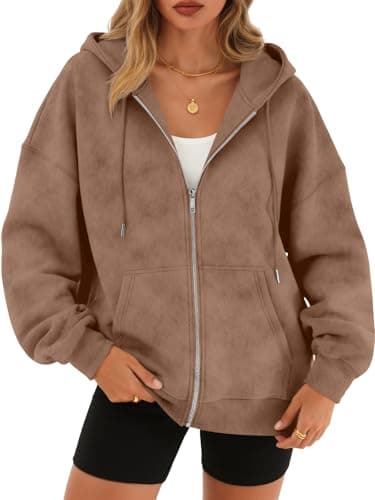 Trendy Queen Zip Up Hoodies for Women Oversized Acid Wash Sweatshirt Winter Fashion Jacket Cute Y2k Fall teen girls pullover Coffee M