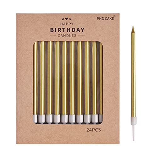 PHD CAKE Gold Long Thin Metallic Birthday Candles, Cake Candles, Birthday Parties, Wedding Decorations, Party Candles, Cake Decorations