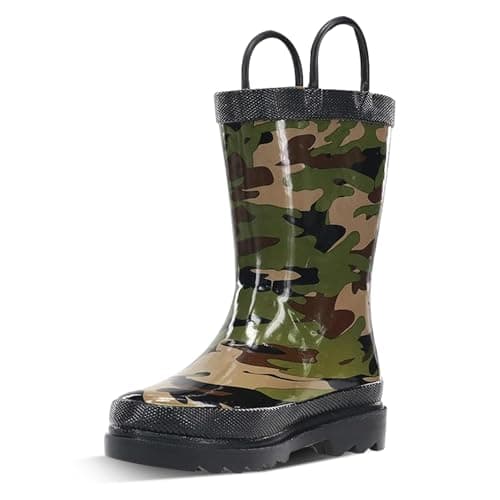 Western Chief Boys Waterproof Printed Rain Boot with Easy Pull on Handles - Camo, 1 M US Little Kid