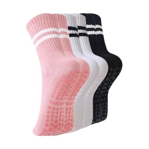 BONANGEL Pilates Socks with Grips for Women Yoga Socks 3 Pairs Womens Ballet Gym Athletic Socks