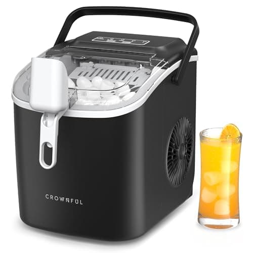 CROWNFUL Ice Maker Countertop, Portable Self-Cleaning Ice Maker Machine with Handle, Scoop and Basket, 9 Bullet Ice Cubes in 6 Mins, 26lbs/24H, Ideal for Home, Kitchen, Office, Bar, Party