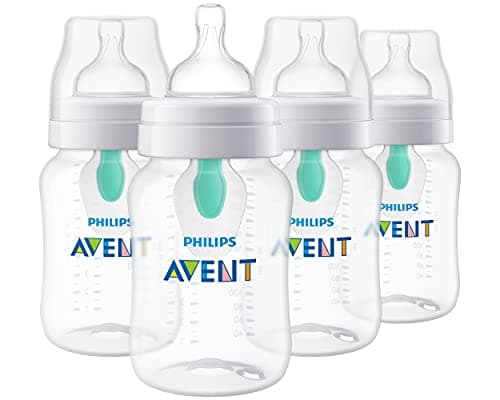 Philips Avent Anti-Colic Baby Bottle with AirFree Vent, 9oz, with Flow 2 Nipples, 1m+, 4pk, Clear, SCY703/04