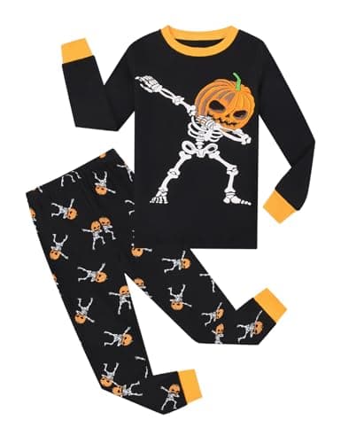 Joyond Halloween Pajamas for Boys, Cotton Toddler Boy Pajama Set, Pumpkin Skeleton Glow in the Dark, Kids Pjs Snug-Fit Long Sleeve Sleepwear Pant Set Size 6 Years