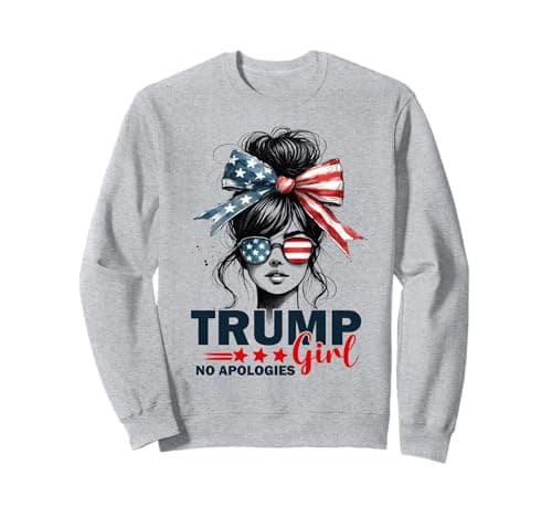 Trump Girl No Apologies Messy Bun Sunglasses Trump 2024 USA Sweatshirt