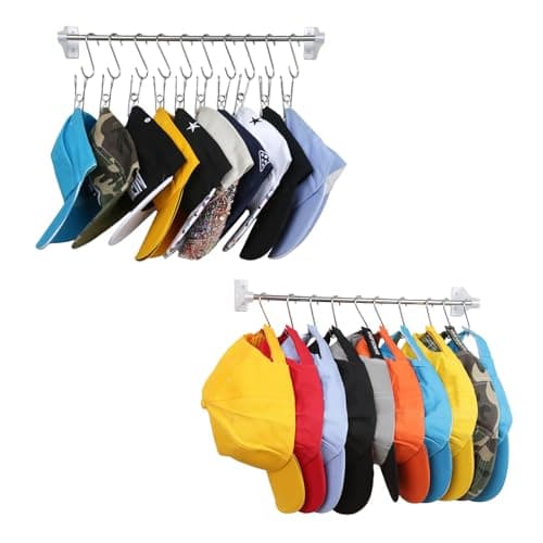 XINGBAO Hat Rack for Wall Baseball Cap Organizer Storage Hanger with 20 Hooks Modern steel Hat Holder Wall-Mounted Caps Display and Hanger for Closet Door Bedroom EntryWay Laundry, Set of 2 steel