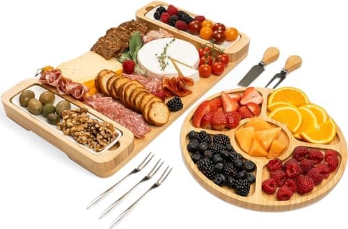 Charcuterie Boards - Bamboo Cheese Board Set with Serving Tray for Meat, Cheese, Crackers, Nuts and Fruits - House Warming Gifts for New Home, Wedding, Bridal Shower or Birthday Gifts for Women