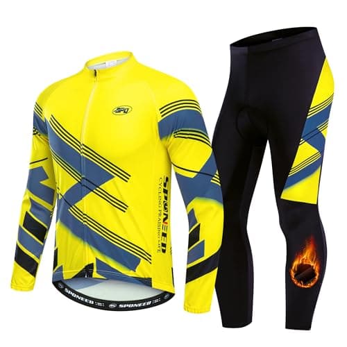 Men’s Cycling Clothing Set Winter Fleece Windproof Bike Jacket Gel Cushioned Pants Compression US XL Yellow