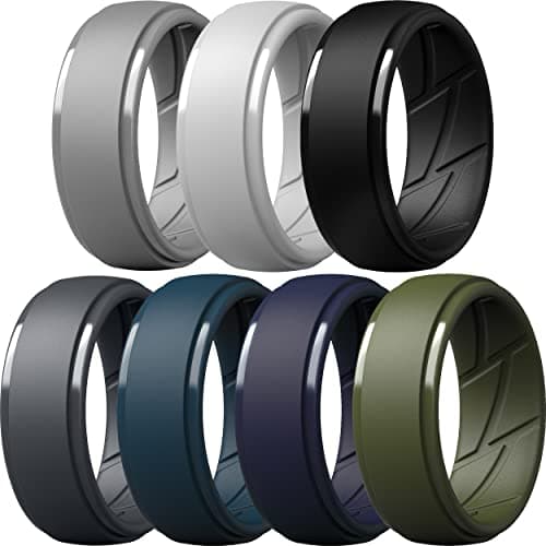 ThunderFit Silicone Rings for Men, Breathable Air Flow Grooves Rubber Wedding Bands 10mm Wide 2.5mm Thick - 1/2/3/4/5/6/7 Variety Multipack