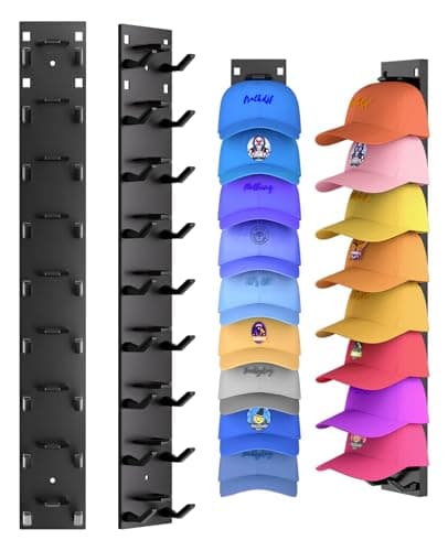 2 Pack Hat Organizer for Baseball Caps, Strong Adhesive Hat Rack for Wall, Multilayer Hat Storage Display Holder, Wall Mounted Hat Hooks Hold up to 18 Hats for Closet Door and Bedroom (Black)