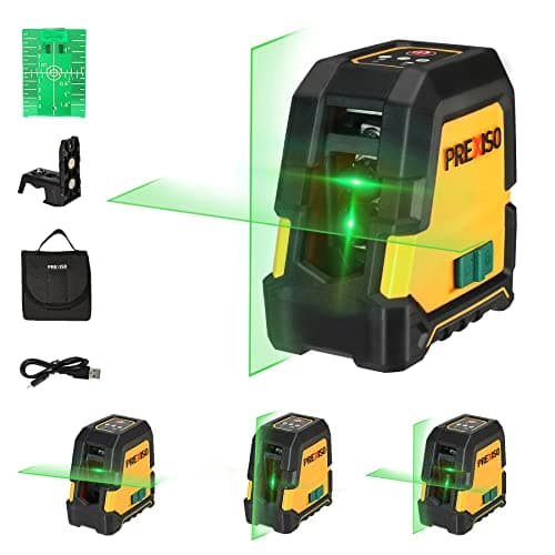 PREXISO Laser Level Self Leveling - 100Ft Rechargeable Cross Line Laser, Green Line leveler Tool for Construction, Floor Tile, Home Renovation with Magnetic Pivoting Base, Target Plate & Portable Bag