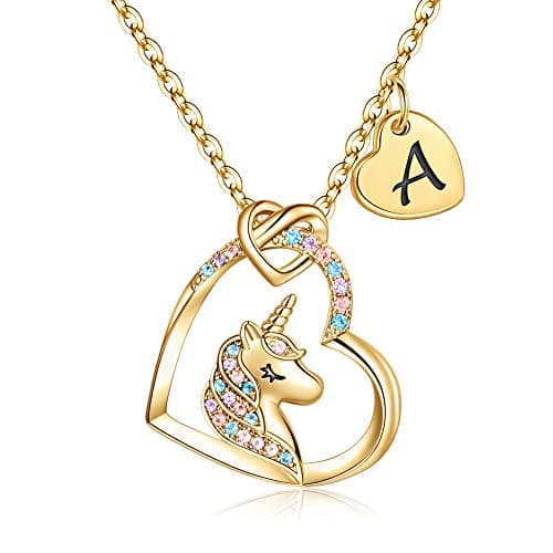 Hidepoo Unicorn Necklace Christmas Gifts - Colorful Cubic Zirconia Heart Pendant Unicorn Necklace Jewelry Birthday Gifts Unicorns Gifts A Initial Heart Unicorn Necklace Unicorn Jewelry Christmas Gifts