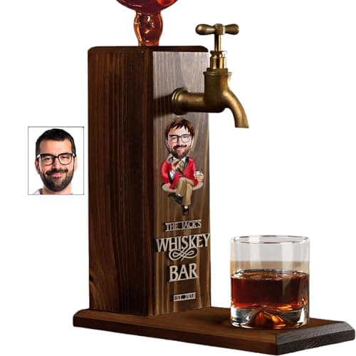 Christmas Gifts Personalized Embossed Name Wooden Whiskey Dispenser Home Bars Engraved Photo Liquor Dispenser Glasses Set for Pub Shed Anniversary Wedding