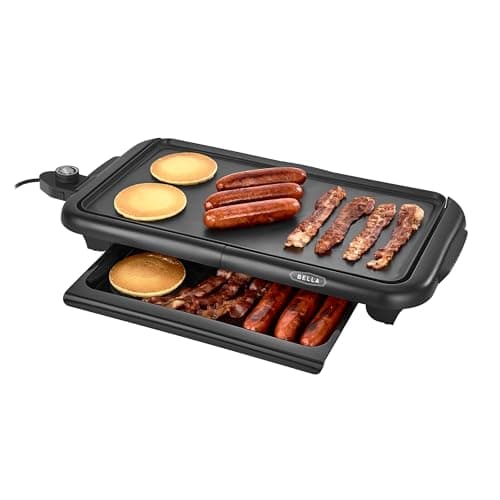 bella Electric Griddle with Warming Tray - Smokeless Indoor Grill, Nonstick Surface, Adjustable Temperature & Cool-touch Handles, 10" x 18", Copper/Black