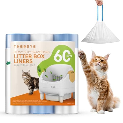 Thereye Cat Litter Bags, 60 Counts Drawstring Replaceable Litter Box Liners for Thereye SC06 Automatic Cat Litter Box, Thick Heavy-Duty, Large-Capacity, 26"x 11.8"