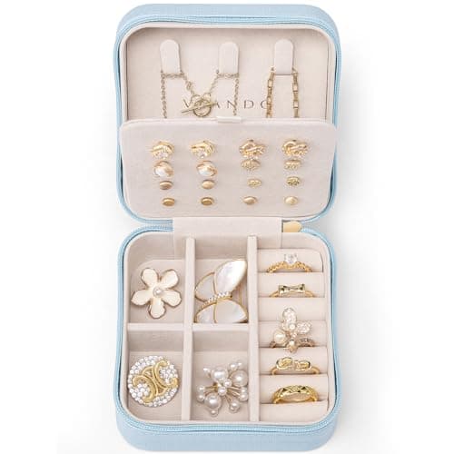Vlando Travel Jewelry Case, Small Travel Jewelry Organizer Box for Girls Women - Blue