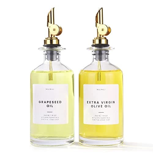 Molimoli - Premium Olive Oil Dispenser Bottles for Kitchen with Pourer - Oil and Vinegar Dispenser Set, Glass Dispenser for Kitchen, Dispenser Bottle of 350ml - Set of 2