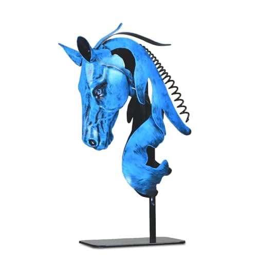 MERCESCU·JC Handmade Horse Statue - Unique Rustic Decor for Office & Home - Hand-Painted Metal Sculpture - Handmade Horses Figurines Gifts for Women/Men (Blue)