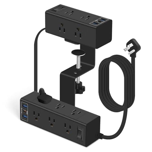 Dual Layer Desk Clamp Power Strip - Under Desk Power Strip - 15 Outlets 6 USB Ports - Desktop Edge Mount Outlet Charging Station - Clamp on Surge Protector USB C for Office, Home, Desk Accessories