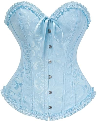 Vrapo Cabana Blue Corset Top for Women | Overbust Lace Up Waist Cincher Shapewear Lingerie - Size S