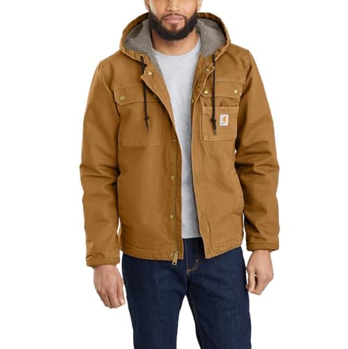 Carhartt Men's Relaxed Fit Washed Duck Sherpa-Lined Utility Jacket-Carhartt Brown-X-Large