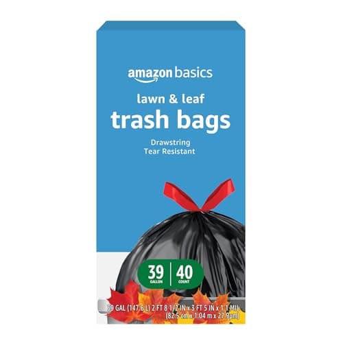 Amazon Basics Lawn & Leaf Drawstring Trash Bags, 39 Gallon, 40 Count