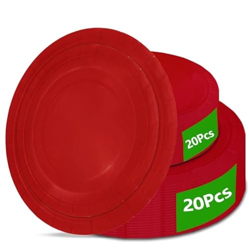 40Pcs Disposable Paper Plates Red,Including 20pcs 9" and 20pcs 7" Plates,Strong and Sturdy Disposable Plates for Party, Dinner, Holiday, Picnic,Birthday Party, Dinner Table, Wedding