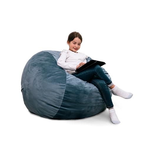Big Joe Fuf 3.5Ft Foam Bean Bag Chair for Kids, Teens, Slate Blue Plush Soft Polyester, 3.5 Foot Large Ultra-Soft Seat for Gaming, Bedroom, Reading Nook