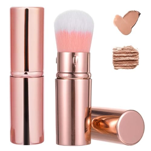 2 Pack Retractable Kabuki Brushes, Portable Travel Blusher Makeup Brush with Cover, for Liquid Foundation Powder Bronzer, Professional Face Blender and Concealer for Women