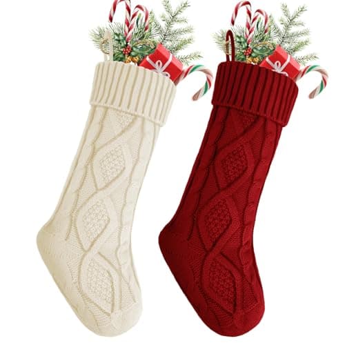 YOGINGO 2 Pack Christmas Stockings - Personalized Christmas Stockings, Large 18 Inches Christmas Stocking Hold All Surprises, Knitted Gift Stockings & Farmhouse Christmas Decor