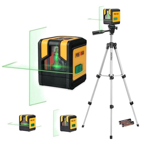 PREXISO Laser Level with Tripod, 100Ft Dual Modules Self Leveling Cross Line Laser Level, Green Line leveler Tool for Floor Tile, Home Renovation, Construction with 31-1/2in Tripod, 2 AA Batteries